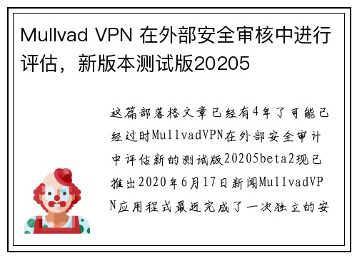 Mullvad VPN 在外部安全审核中进行评估，新版本测试版20205