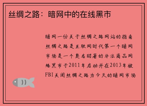 丝绸之路：暗网中的在线黑市