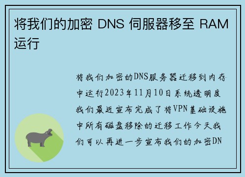 将我们的加密 DNS 伺服器移至 RAM 运行 